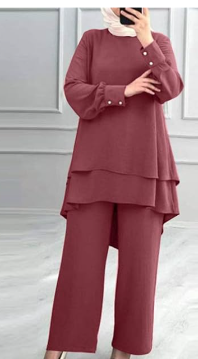 Ensemble haut + pantalon doublé + hijab assorti 3pcs