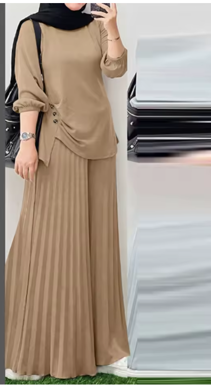 Ensemble haut + pantalon doublé + hijab assorti 3pcs