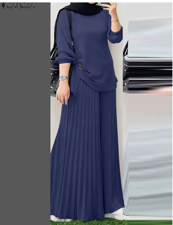 Ensemble haut + pantalon doublé + hijab assorti 3pcs